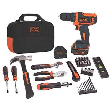 Imagem de Parafusadeira BLACK+DECKER 12V MAX e kit de ferramentas domésticas, 60 peças (BDCDD12PK)