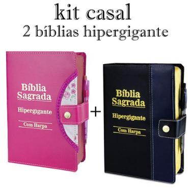Imagem de KIT CASAL - 2 Bíblias Hipergigante Botão - C/ Harpa - REI DAS BIBLIAS