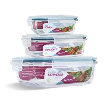 Imagem de Kit 3 Potes Vidro Hermético Marmita 370ml + 640ml + 1040ml - U4home, A