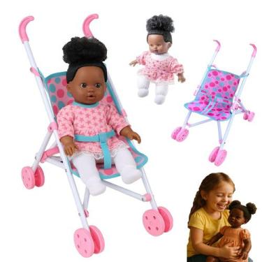 Imagem de Kit Carrinho Boneca + Soft Negra Brinquedo Menina Super Fofa - EINSTOK