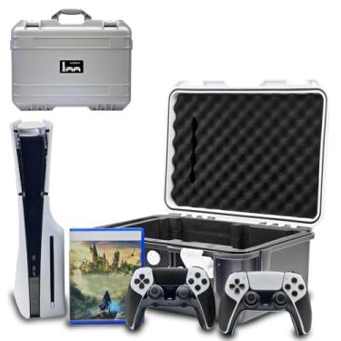 Imagem de Luck&Link Estojo De Viagem Rígido Compatível Com Console Playstation 5 Slim, Controles E Acessórios - À Prova D'Água Para Ps5, Espuma Personalizada As Edições Standard Digital (Preto Branco)