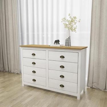 Imagem de Cômoda Decorativa 8 Gavetas Madeira Maciça Osiris Branco/Freijó - G74 