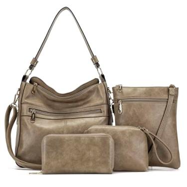Imagem de Bolsas femininas conjunto de bolsas e carteira grande Hobo bolsa transversal bolsa feminina bolsas bolsas 4 peças, A10-4 peças/conjunto damasco