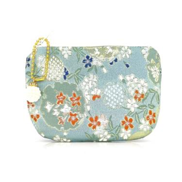 Imagem de Golden Amy Bolsa Para Joias Feita À Mão, Porta-Moedas Feminino, Brocado, Zíper, Carteira, Rosário De Seda, Estampa Floral - Turquesa