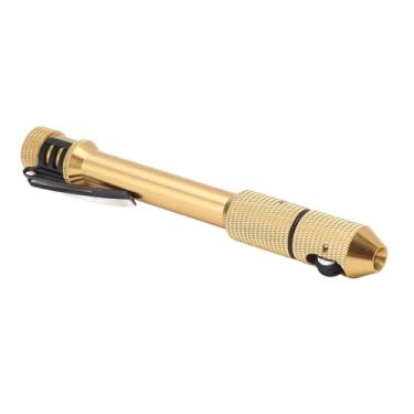 Imagem de Caneta de alimentação de fio de soldagem TIG, suporte de bastão de alimentador de dedo de liga de alumínio para fio de solda de 1,0 a 3,2 mm, clipe de bolso, cor anodizada dourada com serrilhado em