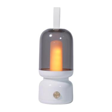 Imagem de Ioensy Luminária de mesa estilo retrô, luminária de mesa de cabeceira, portátil, recarregável, para acampamento, sala de estar, sala de jantar, luz noturna, Branco