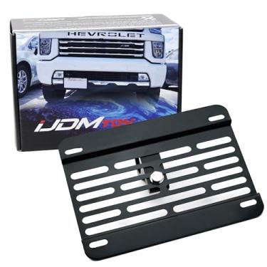 Imagem de iJDMTOY Suporte de realocação de placa de carro de montagem de gancho de reboque frontal, compatível com Chevrolet Silverado, GMC Sierra 1500 2500 3500 HD