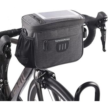 Imagem de SplendoRoute Bolsa de guidão de bicicleta, bolsa frontal de ombro com suporte de telefone de bicicleta de 16,5 cm, bolsa de armazenamento de cesta de bicicleta com alça de ombro removível para