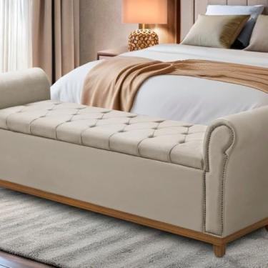 Imagem de Baú Para Quarto Pé de Cama Box King Size Madeira Grécia (Bege)