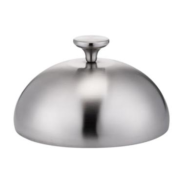 Imagem de Ioensy Tampa de hambúrguer de aço inoxidável para cozimento a vapor com alça, utilitária, cúpula universal para derreter queijo, grelha para cozinhar, Prateado, Diâmetro 22 Cm