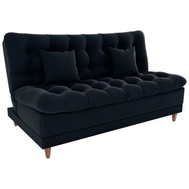 Imagem de Sofa Cama 2 Lugares 185 Cm Duda Veludo Inca E451 Milani Store Preto