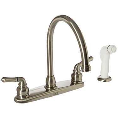 Imagem de Elements of Design EB798 Magellan Torneira de cozinha para pescoço de ganso com pulverizador lateral branco, 21 cm de alcance do bico, níquel escovado