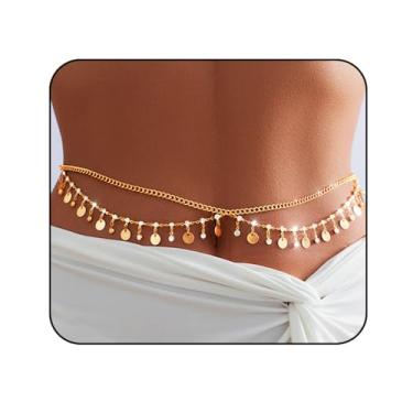 Imagem de Blindery Correntes de cintura banhadas a ouro, corrente de barriga em camadas, strass, joia de cintura corporal, biquíni de verão, praia, corrente para mulheres, normal, Liga metálica, Strass