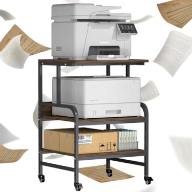 Imagem de STEELIST Suporte de impressora, mesa de impressora para escritório doméstico, mesa de impressora de 3 camadas com prateleira de armazenamento ajustável, grande mesa de armazenamento de escritório para