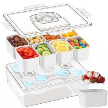 Imagem de AIERSA Recipiente para lanches com bolsa de gelo embutida, bandeja de lanche dividida reutilizável com tampa, caixas portáteis de lanche de viagem com 8 compartimentos, bandejas grandes para adultos