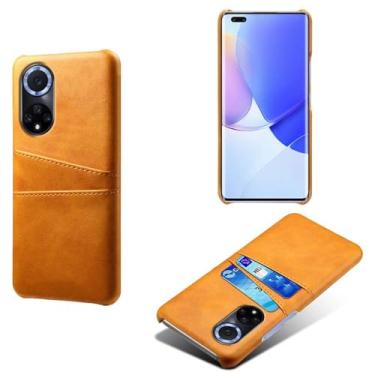 Imagem de Capas Compatível com Honor 50,Caso de couro PU-Tampa de telefone a prova de choque com 2 slots de cartão,Proteção anti-impressão digital e anti-gota-Yellow