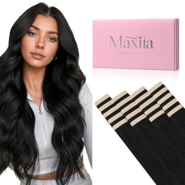 Imagem de MAXITA Extensões De Cabelo Com Fita Adesiva, Natural, Preto, Remy, Humano, Sem Costura, Liso, 18" (20 Unidades), 50G, Real, Para Mulheres