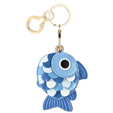 Imagem de Capa de couro compatível com AirTag, linda capa protetora com chaveiro, rastreador GPS antiarranhões para chaves, bolsa, animais de estimação (Goldfish D)