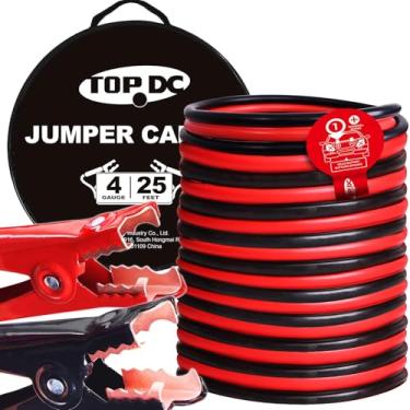Imagem de TOPDC Cabos jumper de calibre 4 de 25 pés para bateria de carro, SUV e caminhões, cabos de reforço automotivo resistente para arrancar baterias mortas ou fracas com bolsa de transporte (TD-P0425)
