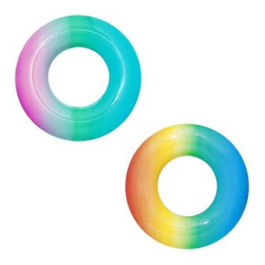Imagem de Bestway, Bóia Circular Infantil de 91cm de diâmetro para Crianças a Partir de 10 Anos, com Estampa de Arco-íris.