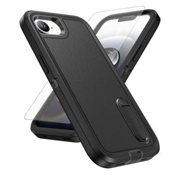 Imagem de Capa de celular para iPhone 16e/SE 2025/SE 4 com protetor de tela, capa híbrida oculta, resistente, à prova de choque, rígida, proteção resistente i Phone16e i16e 16 e SE4 4ª geração 16eCase (preto +