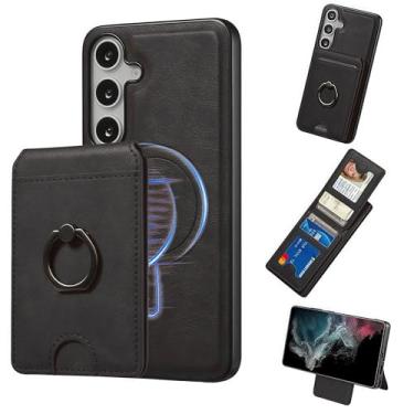 Imagem de JIAONASHIJIA Capa para Samsung Galaxy A55 - Carteira magnética de couro - Bloqueio RFID - Suporte de cartão de crédito destacável 2 em 1 - capa à prova de choque - janela de identificação. Preta