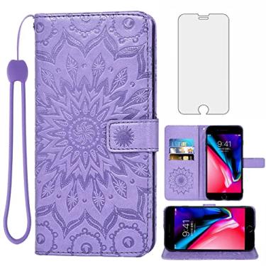 Imagem de Capa de telefone para iPhone 7 Plus, 8 Plus, 7/8 Plus, capa tipo carteira com protetor de tela de vidro temperado, capa flip de couro, suporte para cartão, acessórios para celular i Phone7s 7s 7+ 8s