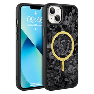 Imagem de AIGOMARA Capa magnética de fibra de carbono forjada para iPhone 13 e capa para iPhone 14, compatível com Magsafe, capa de telefone protetora à prova de choque preta brilhante e rígida de policarbonato