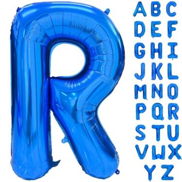 Imagem de Balão de letras azuis de 101 cm com letras grandes R balão alumínio hélio alfabeto balões azuis festa de aniversário chá de bebê decoração cerimônia de formatura (letra R)