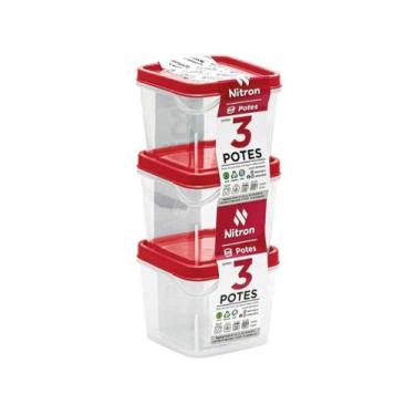 Imagem de Jogo 3 Potes Quadrado Multiuso Pp 250ml - Nitron, Vermelho