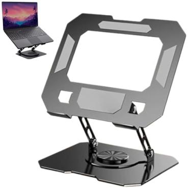 Imagem de Suporte para Notebook e Laptop de até 17" MTS, Tablets e Celulares, Aço Carbono, Ajustável, Dobrável, Base Giratória 360° e Aberto Ventilação, Suporta até 10kgs, Ergonômico Portátil (Preto)