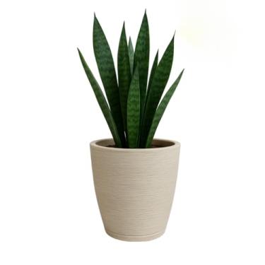 Imagem de Vaso para plantas Medio Cor Bege Decorativo em Polietileno redondo escovado com prato coletor