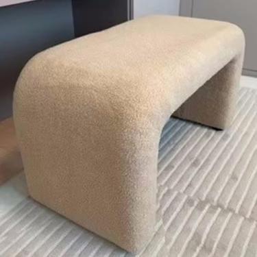 Imagem de Pufe De Caxemira De Cordeiro Fuzzy Beh, Cama De Quarto Estofada, Mesa De Café Retangular, Banco De Descanso Para Os Pés Moderno Para Entrada/sala De Estar, Khaki, 100x40x45cm(39x16x18")