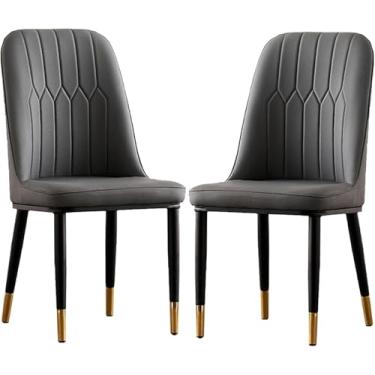 Imagem de Conjunto De 2 Cadeiras De Jantar, Cadeira Lateral De Encosto Alto, Poltrona De Lounge De Alta Qualidade Estofada Em Couro Pu Com Pernas De Metal, Cadeira Sem Braços Para Cozinha, Restaura, I