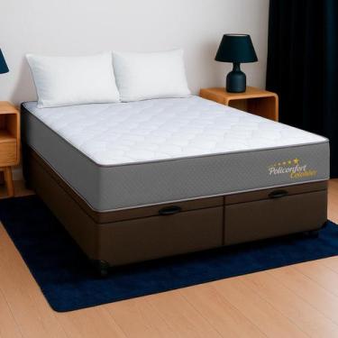 Imagem de Cama Box Baú King Marrom+Colchão Cambridge D33 PoliConfort