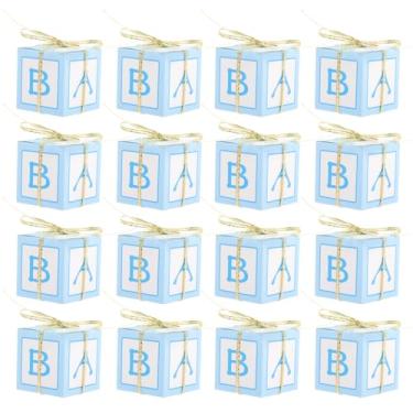 Imagem de 25 conjuntos de caixas de doces para chá de bebê, decoração de mesa de jantar, caixa de doces, decoração de jantar para mesa, chá de bebê, azul, para meninos, aniversário, papelão branco