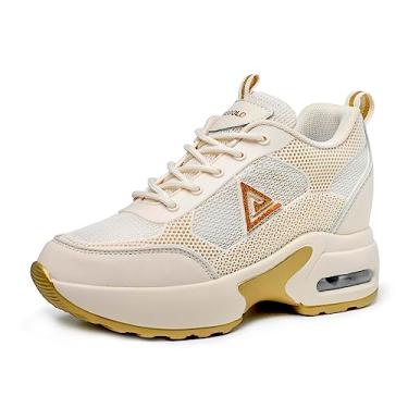 Imagem de AONEGOLD Tênis feminino de malha plataforma oculta, cano alto, atlético, caminhada, salto alto, malha moderna, 98 bege, 38