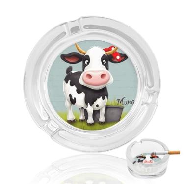Imagem de Cinzeiro de vidro de cristal de vaca fofo, cinzeiro redondo para fumar de vidro resistente, portátil, decorativo, moderno, para uso em casa, escritório, interior, exterior, pátio