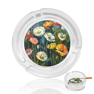 Imagem de Cinzeiro de vidro de cristal de plantas verde-escuras, cinzeiro redondo para fumar de vidro resistente, portátil, decorativo, moderno, para uso em casa, escritório, interior, exterior, pátio