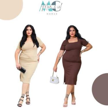 Imagem de kit 2 vestidos plus size decote quadrado Sortidas - mar e cel, Sortido