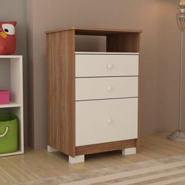 Imagem de Cômoda Infantil Tuboarte Magia 100% MDF 3 Gavetas e kit de Pés, Amêndo