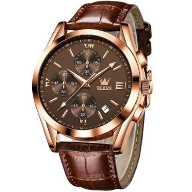 Imagem de Relógio OLEVS Masculino em Couro Marrom, Rosa e Dourado - Cronógrafo