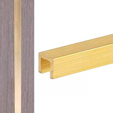 Imagem de Tira De Transição De Fichário De Costura De Latão De 1m, 5/6,5/8/10 Mm Faixa De Limiar Em Forma De U Ultra-estreita Para Piso, Conector De Lacuna De Parede De Porta, W 8mm(0.3") X H 7mm(0.28")