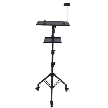 Imagem de Luqeeg Suporte para Projetor, Tripé Bandeja de 3 Níveis Altura ângulo Ajustável Suporte de Chão para Laptop com Rodas Interruptor de Freio Cinto Elástico Almofada Antiderrapante