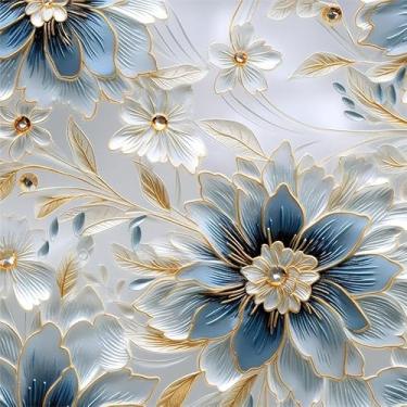 Imagem de Papel de parede vintage branco azul cinza peônia floral papel de contato adesivo de vinil em papel de parede para quarto, banheiro, armário de cozinha adequado para locatários