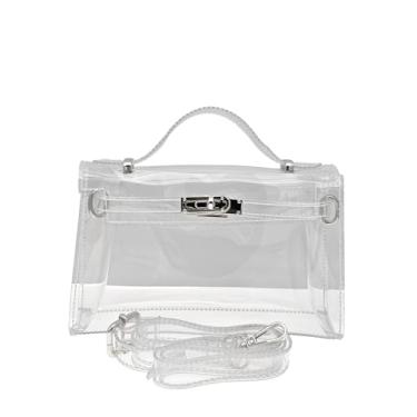 Imagem de COOLOYA Bolsa feminina transparente quadrada, bolsa de mão de gelatina, bolsa de mão, bolsa tiracolo versátil, Prata, One Size, Macio