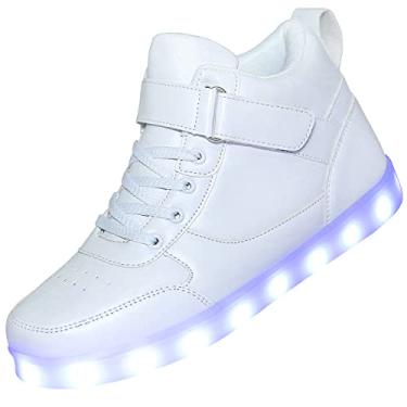 Imagem de Tênis infantil com luz de LED para meninos e meninas, com carregamento USB, piscando, tênis de cano alto, Branco, 13 Little Kid