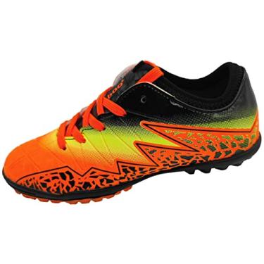 Imagem de tiebaoGanar Chuteira de futebol americano infantil tênis atlético chão firme ao ar livre sapatos leves (criança pequena/criança grande), Laranja, 21