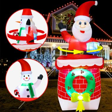 Imagem de Wortade Boneco de Neve Inflável Giratório Dupla Face de 8 Pés e Decorações de Quintal de Papai Noel, Decoração de Explosão de Natal para Interior e Exterior