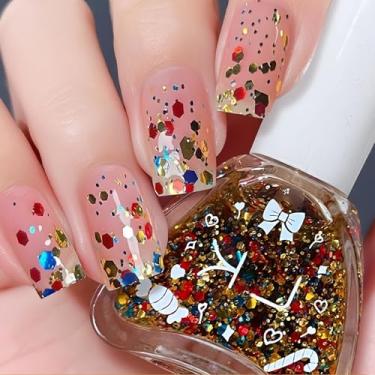 Imagem de KAHSOSE Esmalte de confete com glitter grosso, esmalte transparente brilhante para secar ao ar, top coat com glitter arco-íris para crianças e adultos, cor de unha sem gel, sem necessidade de luz UV